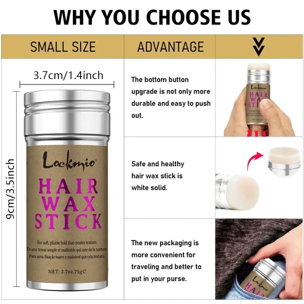 LOCKMIO Women Hair Wax Stick for Wigs Anti-frizz Flyaways Control Styling Wax Long-lasting Smooth Broken Back Hair Pomade Cream - Image 8